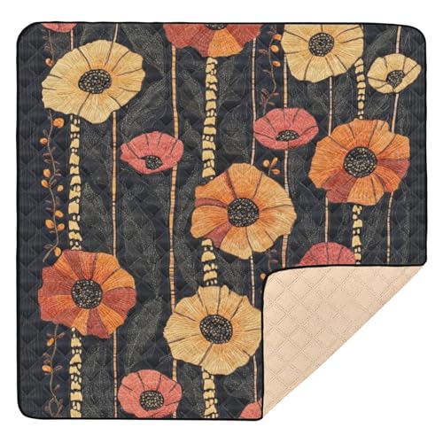 Kigai Poppy Flowers Baby Play Mat for Floor and Playpen 50x50 inch Non-Slip Baby Activity Playmat Waterproof Foldable Crawling Mat for Infants Toddlers