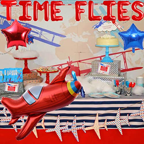 Vetwo Time Flies Balloons Red Airplane Birthday Party Banner Airplane Aviator Adventure Themed Boys Girls Kids 1St 2Nd 3Rd 4Th Happy Birthday Baby Shower Party Supplies Decorations #TOP1
