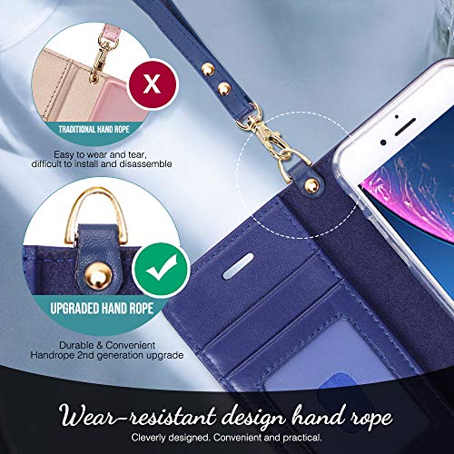 FYY Capa para iPhone 7/8/SE 2020 (2ª), [Recurso de Suporte][Alça de Pulso] Capa carteira de couro le