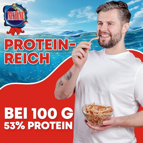 MSDM Peruanischer Tintenfisch 1kg - Fisch Jerky I High Protein I Snacks I Trockenfisch Omega 3 I Beef Jerky, Trockenfleisch & Chips Alternative Salat Topping