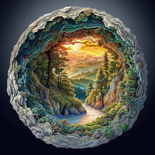 Puzzle en bois pour adultes, forêt de grottes, pièces de puzzle de forme unique irrégulière, emballage cadeau exquis, cadeau d'anniversaire pour adultes et enfants (L-34 x 33,7 cm - 300 pièces)