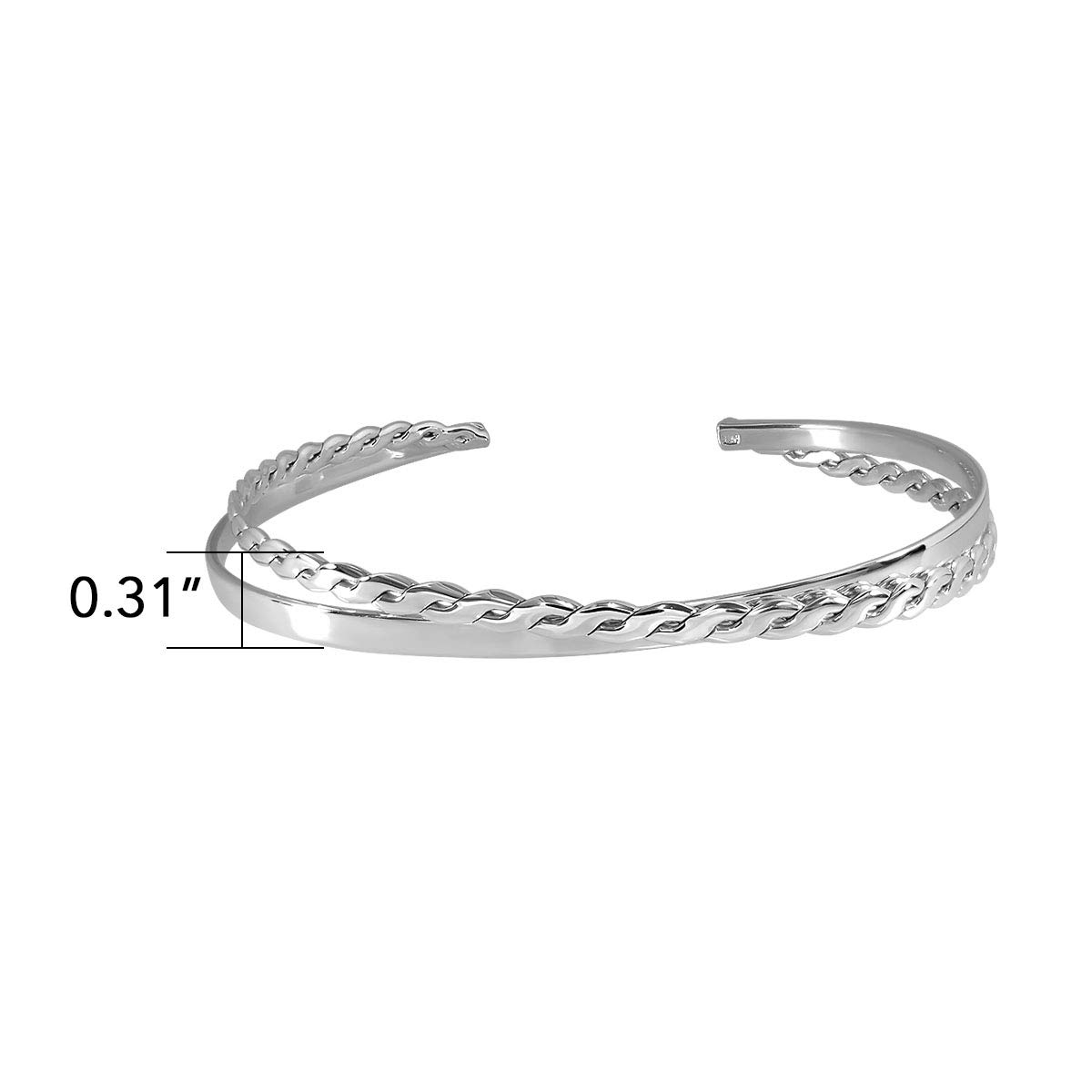 Bracciale rigido in argento sterling 925 con torsione a croce e filo piatto