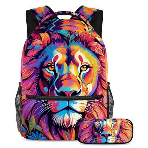 Sac à dos de grande capacité pour éviter le mal de dos : ensemble scolaire lion avec trousse