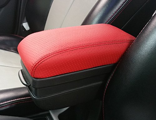 RedlineGoods armrest Cover - OEM Honda armrest Compatible with Honda Fit 2007-13. Tailor Made - not Universal. Genuine top-Grade Italian Black Leather with Blue Thread