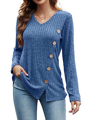 Image of Dimur Sweaters for Women Trendy 2025 Long Sleeve Shirts Ligheweight Sweatshirt Loose Fit Tunic Tops