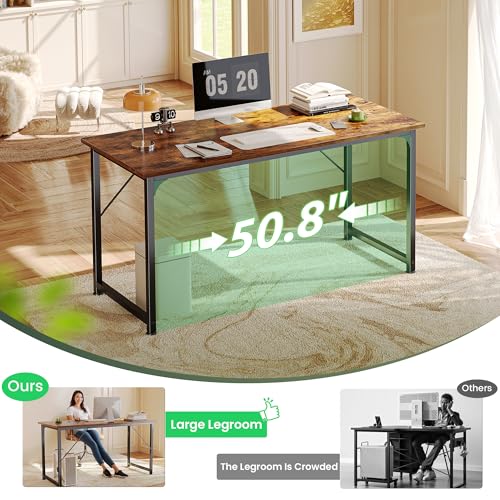 Huuger Computer Desk, 55 Inch Home Office Desk, Gaming Writing Work from Home Study Desk, Large Legroom, Sturdy Metal Frame, Modern Simple, Rustic Brown - Image 7