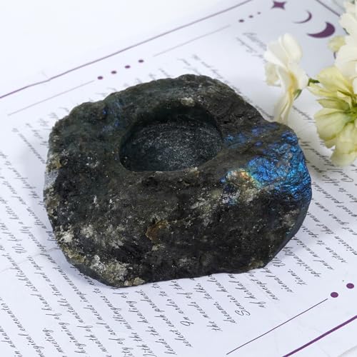 Soulnioi Natural Crystal Candle Holder Ornament Rough Stone Candle Tealight Candle Holder for Home Garden Decoration-Labradorite Stone - Image 4