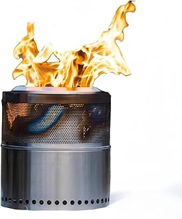 WXQフレイムストーブ 、無煙ファイヤーピット、ステンレススチール製、分割ボディ、 庭の暖炉 薪ストーブ 二次燃焼 ステンレス キャリーバッグ付き 専用スタンド付き 持ち運びが簡単、キャンプ、裏庭、パティオ、庭、ピクニックに最適 (ラウンドストーブ - メッシュモデル(火の観察が可能),36CM)