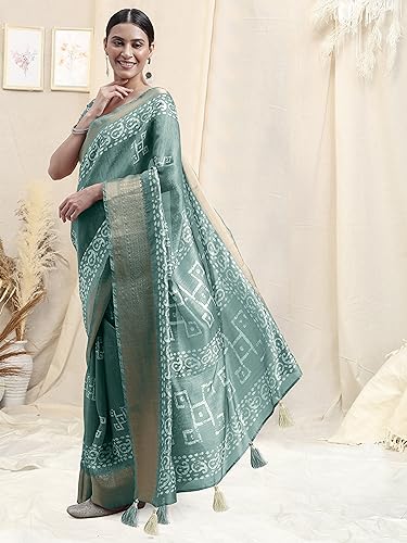 Image of MIRCHI FASHION Women Saree Cotton Silk Batik Block Printed | Breathable Office Wear and Regular Use Sari with Blouse Piece