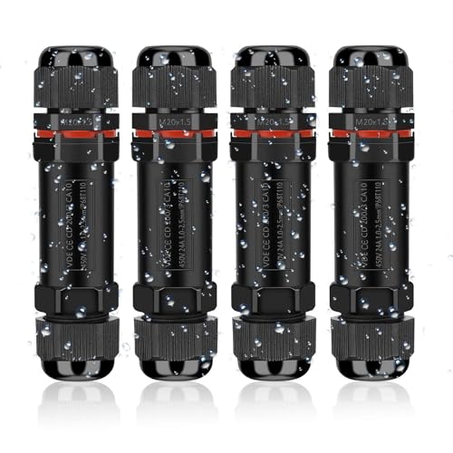 Conectores de Cable Impermeables IP68, Caja de Conexión de Cable Subterráneo de 3 Pinos para Diámetros de Cable de Ø3-12 mm, Caja de Distribución Impermeable para Exterior, 4 Piezas Negras