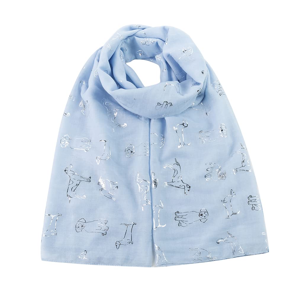 London Scarfs Ladies Women s Dachshund Sausage Dog Scarves of Cute Animal Print Oversize Long Scarf Wrap Shawl (Glitter Dog Baby Blue)