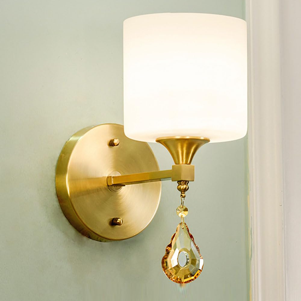 MESOVFCA American Vintage Style Clear Glass Shade Wall Lamp - Elegant Brass Lantern for Indoor and Outdoor Use(A-Single Light Fixture)