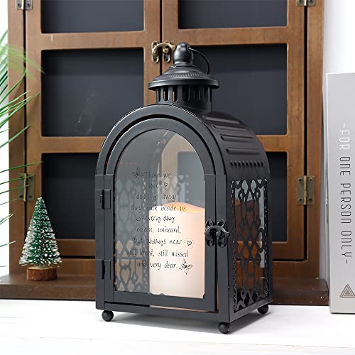 TRIROCKS Memorial Lantern Holder 28cm High Walk Beside Us Remembrance with LED Candle and Love Pattern Bereavement Sympathy Gifts for Funeral Service Loss of Loved One (Black) - Image 4
