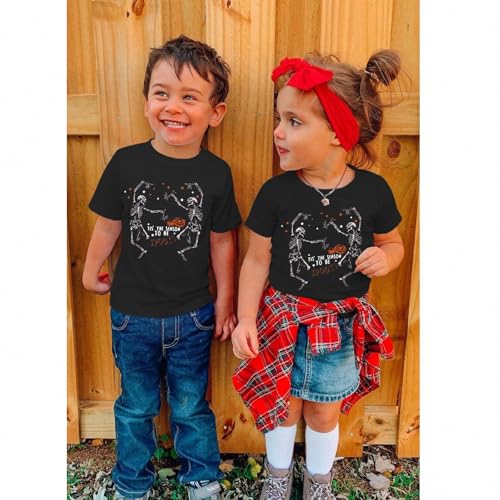KEKEMI Toddler Halloween Shirt Dancing Skeleton Graphic T-Shirt Baby Boy Girl Skull Print Tee Tops Spooky Season Fall Outfit3