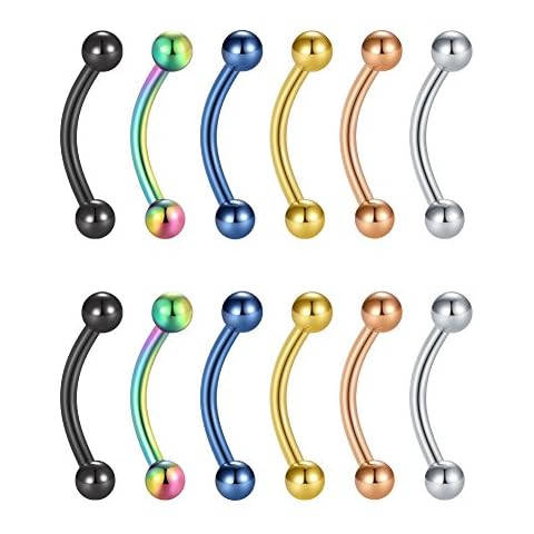 VF VFUN Piercings de Banana de Acero Inoxidable 316L con Bola Curvada para Múltiples Partes del Cuerpo 12 Piezas Cover