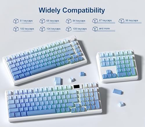 Image of dagaladoo Shine Through Keycaps PBT,Side Printed keycap 75 Percent,Doubleshot keycaps Set,Gradient Blue keycaps,Cherry Profile for Mechanical Gaming Keyboards(121 Key,only keycap