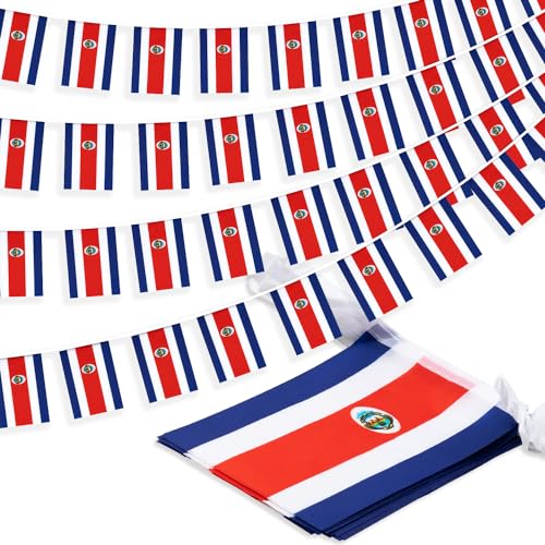 Costa Rica String Flag Pennant Banner, Small Mini the Republic of Costa Rica Flags Bunting Banner, National Country Decoration for School, Party, Sports Events, Patriotic Festival, 33 Feet 30 Flags