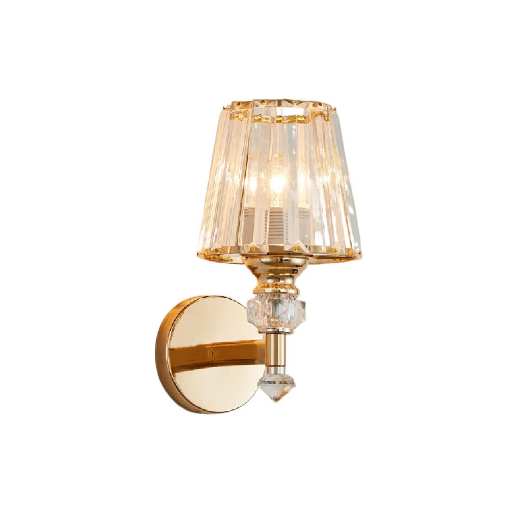 Granestner American Style Gold Finish Wall Sconce - E26/E27 Lamp Holder, Iron Mount Light Fixture Stripe Glass Lampshade for Indoor Use
