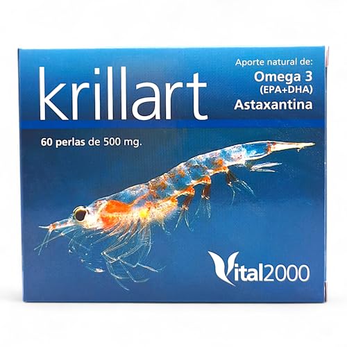 Vital 2000 Krillart Aceite Krill 60 Perlas de 500mg   Con Omega 3, Fosfolípidos y Astaxantina   Para Sistema Endocrino y Metabolismo
