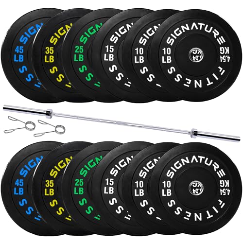 Image of Fitvids 2-Inch Olympic Rubber Weight Plates Set with 7ft Bar, Bumper Plates Set with Barbell for Strength Training, 280 Lbs Set, Color
