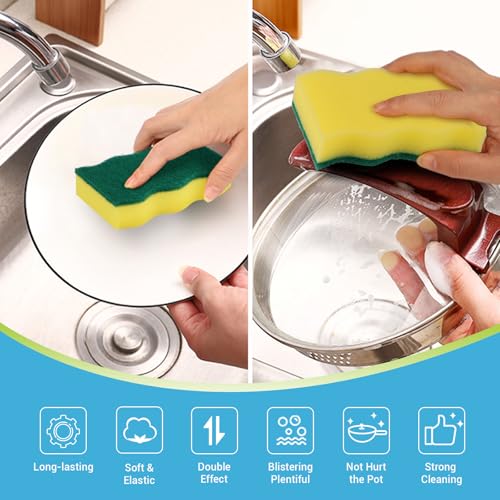 Image of AIDEA Sponges Kitchen, 24 Pack Heavy Duty Dish Sponge, Cleaning Dish Scrubber Sponge for Home and Kitchen, Stink-Free Cleaning Supplies for Pots, Pans