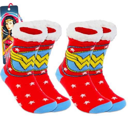 Image of Wonder Woman Sock Set - Bundle with 2 Pair of Superhero Slipper Socks, Plus Bookmark | Wonder Woman Socks for Women