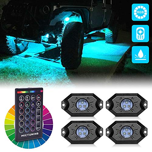MICTUNING RGB Rock Lights with RF Remote Control Multicolor Neon Underglow LED Lighting Kit - 4 Pods