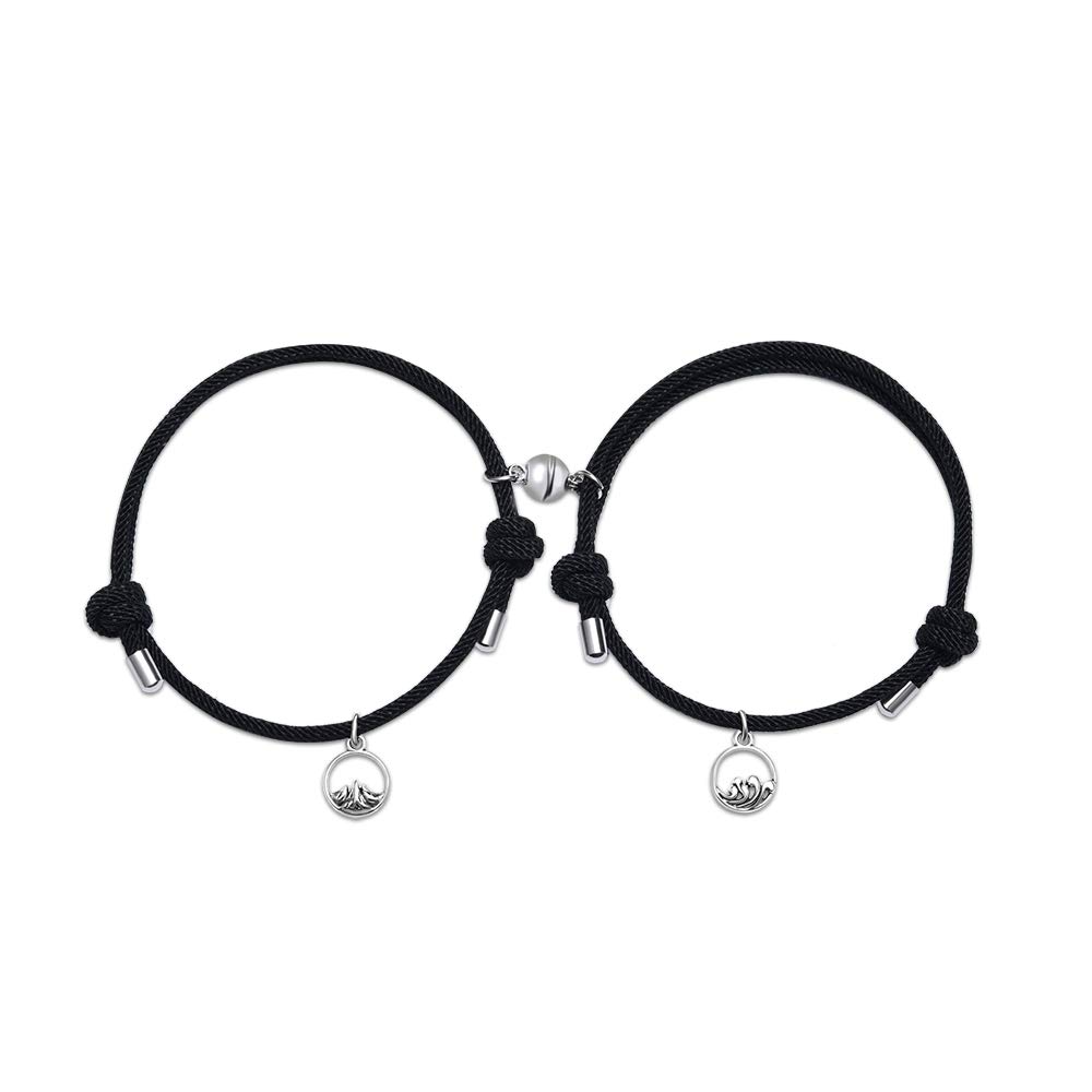 ABONDEVER 2PCS Magnetic Mutual Attraction Couple Bracelet Adjustable Handmade Vows of Eternal Braided Rope Jewelry Gifts for Lover