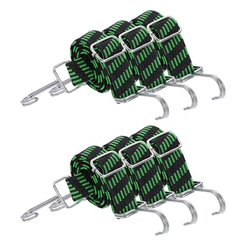Image of uxcell 6Pcs Adjustable Bungee Cords with Hooks, 39 Inch Flat Heavy Duty Elasticity Straps Rubber Bungee Cords with Buckle for Outdoor, Camping, Tarp, Bike Rack, Luggage, Black Green