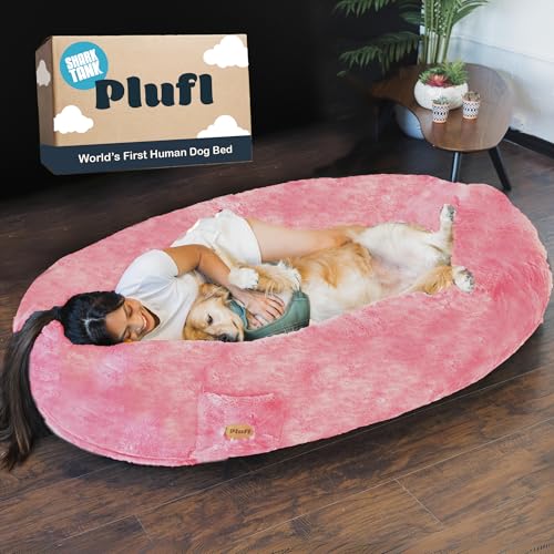 Image of Plufl Original Human Dog Bed for Adults, Washable Memory Foam, Pink Color