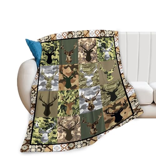 Chicvali Camouflage Deer Blanket For Girls Woman Deer Head Throw Blanket For Man Boys Fleece Soft Cozy Warm Fuzzy Deer Elk Blanket Gifts For Kids Man Adults Couch Sofa Bed 50 Inchx40 Inch cover