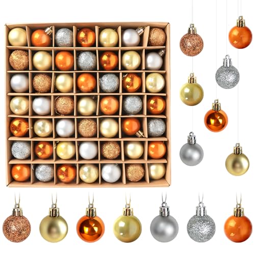 Eopvttge 49 stück Weihnachtskugeln Orange Gold Silber, Weihnachtsbaum...