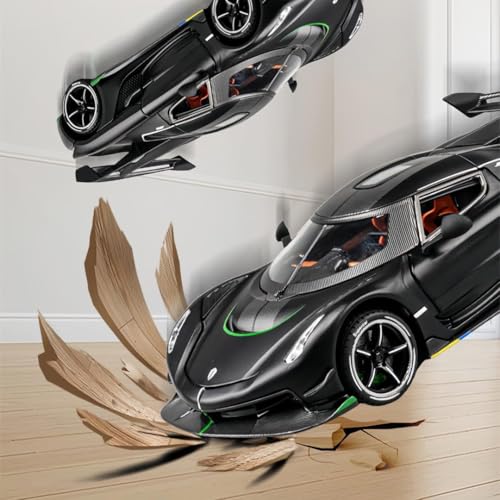 Image of 1:24 Koenigseggg Jesko Sport Alloy Metal Pull Back Die-cast Car Openable 2 Doors and Light Music Toy Car for Kids (1:24 Koenigseggg - Black)