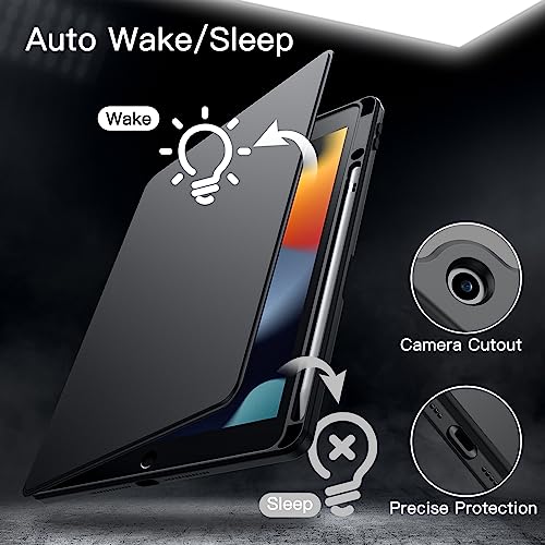 Image of JETech Rotating Cover Case for iPad 9 /8 /7 (10.2-Inch, 2021 /2020 /2019 Model, 9th /8th /7th Generation) with Pencil Holder, 360 Degree Rotation Protective Stand Cover Clear Back (Black)