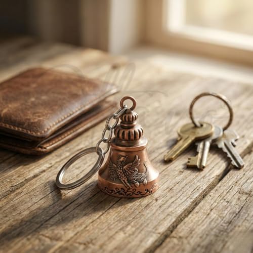 Image of OTTAVO Guardian Bell Keychain, Oxidized Copper, Tibetan Style, 5 cm Height, Good Luck Charm