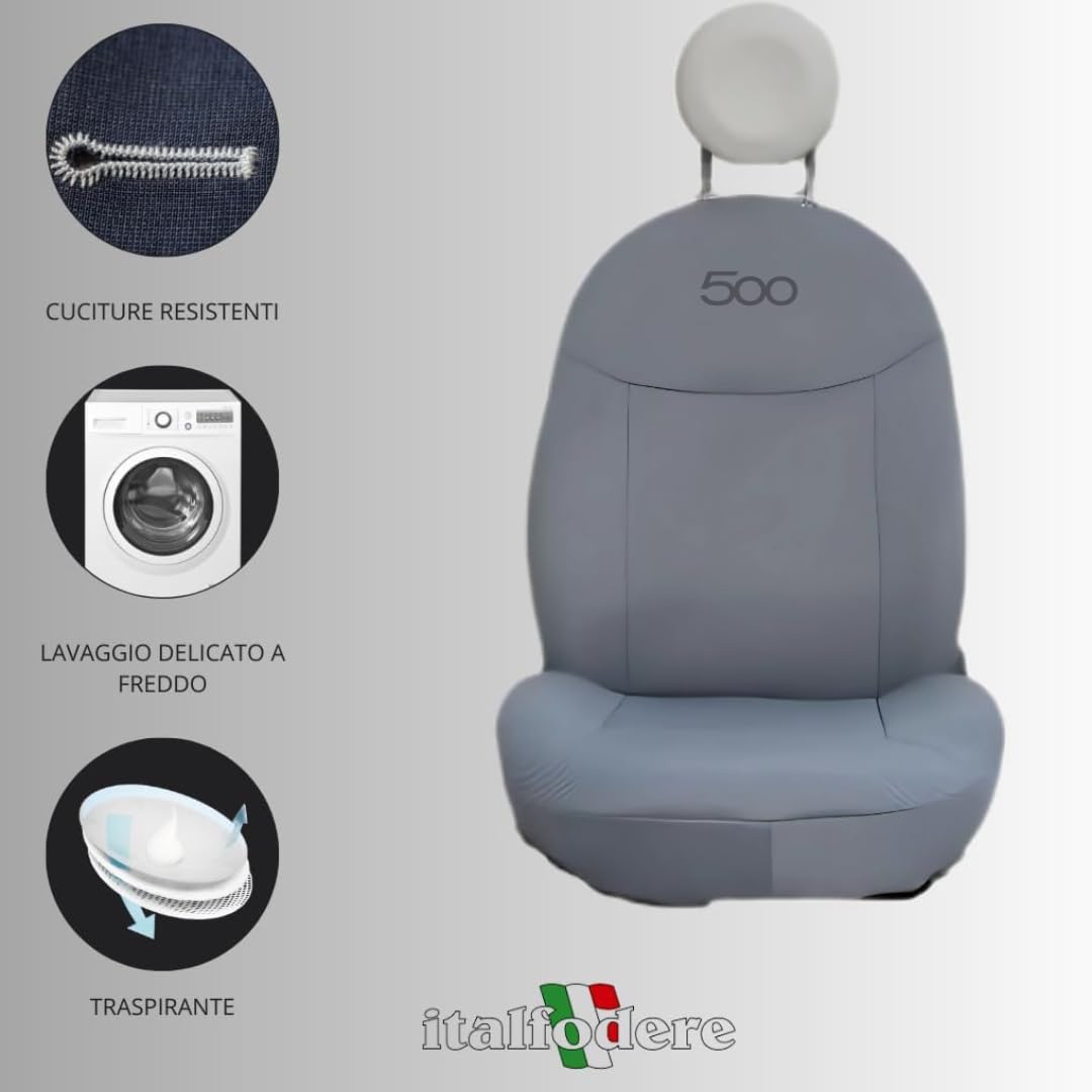 Coprisedili Anteriori Per Fiat 500 Dal 2007 - Fatti A Mano In Cotone, Gommapiuma E Poliestere - Made In Italy - Rosso/Nero