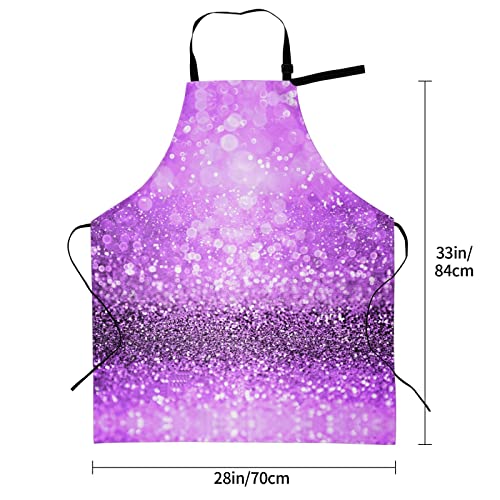 Lynsay Purple Glitter Sparkle Girly Printed Waterproof Apron, Men's And Women's Kitchen Cooking With Pockets Adjustable Soft Apron #TOP4