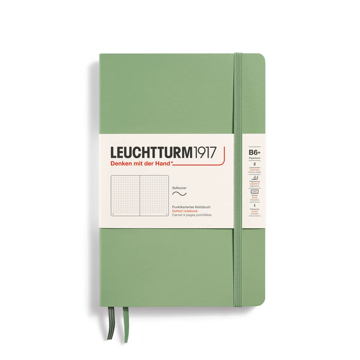 Leuchtturm1917 363934 Notebook Paperback (B6+), Softcover, 123 numbered pages, Sage, Dotted - Sage