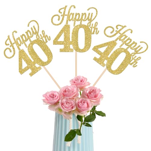 12 Pack Happy 40th Centerpiece Sticks Glitter Number 40 Thirty 40th Birthday Table Centerpiece Sticks for Cheers to 40 Years Old 40th Birthday Theme Party Supplies Gold