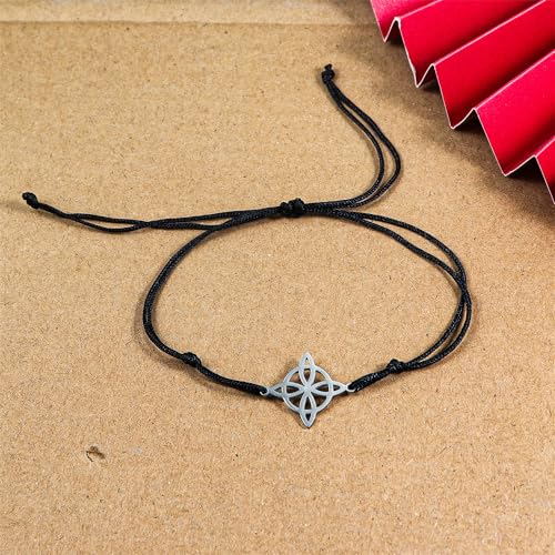 Fuqimanman2020 1 Pair Witches Knot Charm Bracelets Set Stainless Steel Celtic Knot Wiccan Symbol Pagan Triple Goddess Braided Adjustable String Rope for Women Men Couple Geometric Witchcraft Jewelry2