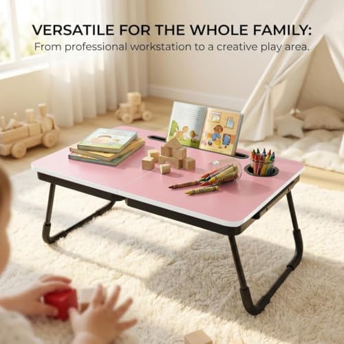 Image of BUYIFY 23.4 inch Foldable Lap Desk Bed Table with Cup Holder Portable Tray