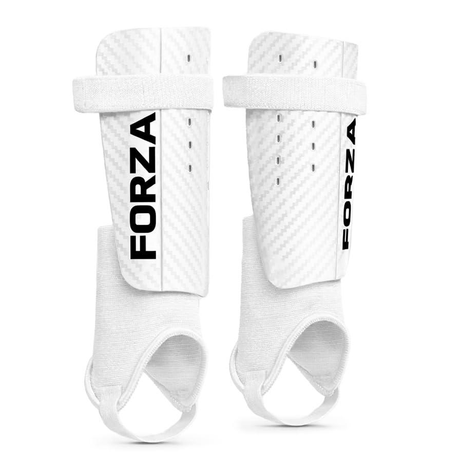 FORZA Club Shin Pads | Hard-Shell Football Shin Guards with EVA Foam Backing - Ideal for Youth and Amateur Players - Sizes XXS to M/L with Optional Ankle Protectors (With Ankle Guard, White, M/L)
