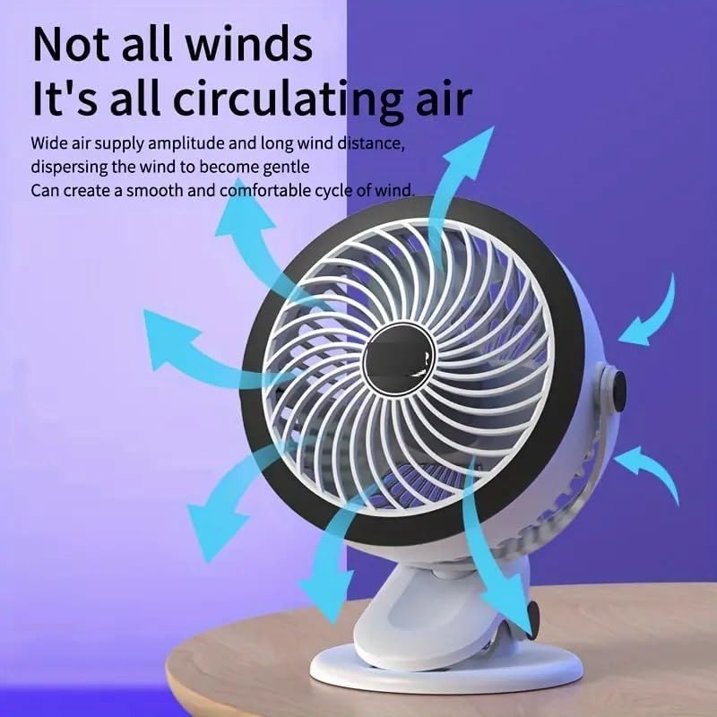 Image of Portable Rechargeable USB Clip Fan with Strong Airflow & Quiet Operation | Mini Desk Fan for Home, Office, Travel & Outdoor Use | Adjustable Personal Cooling Fan | White & Black