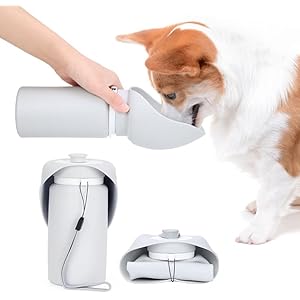 ​​​​MERNEUO Dog Water Bottle, 550ml Portable Dog Water Bottle with Leak Proof Silicone Dog Drinking Water Bowl,Secure Pet Water Bottle,Collapsible Dog Bottle for Outdoor,Portable Water Dispenser(19oz)