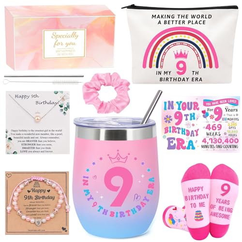 MOTONG Gift for 9 Year Olds Girl Happy Birthday Gifts for 9th Girl Presents for 9 Year Old Girls Socks Pearl Necklace Bracelet for Teen Girls Daughter Niece Sisters Classmates