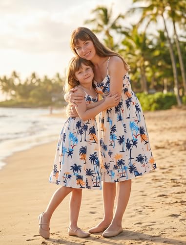Image of AWIBMK Hawaiian Family Matching Outfits Mother Daughter Tropical Dresses Father Son Shirts for Beach Vacation Luau Party