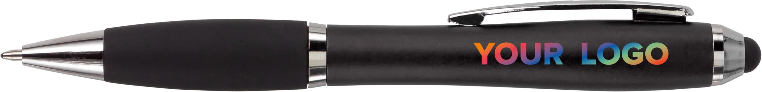 500 Stück Kugelschreiber aus Kunststoff mit Drehmechanik, Metall-Clip, gummierter Griffzone & Touchpen personalisierbar mit UV-Druck für Logo Text oder Werbung für Messe & Abschlussfeier (500)