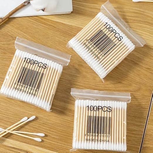 300 Pieces Wooden Ear Cleaning Buds Double Tip Cotton Swabs Ear Wax Cleaner Multipurpose Personal Care Buds (2)