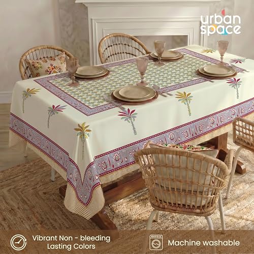 Image of Urban Space 100% Cotton Dining Table Cover 4 Seater, Jaipuri Handblock Cotton Table Cloth for Center Table, Dining Room Table Cover (Size 48 inch x 72 inch - 4 Seater, Aarvi)