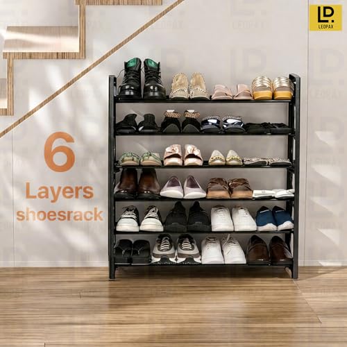Image of LEOPAX Premium Multipurpose Shoe Rack, 6-Layer Shoe Storage Organizer, Compact Space-Saving Strong & Durable Rack for Entryway, Living Room, Bedroom & Closet - Black
